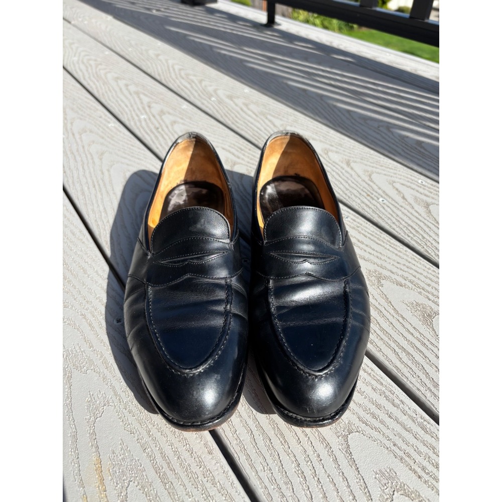 Edward Green Penny Loafers Flat Dress Shoes Men's Size US 10.5 D Black Leather - Picture 6 of 11